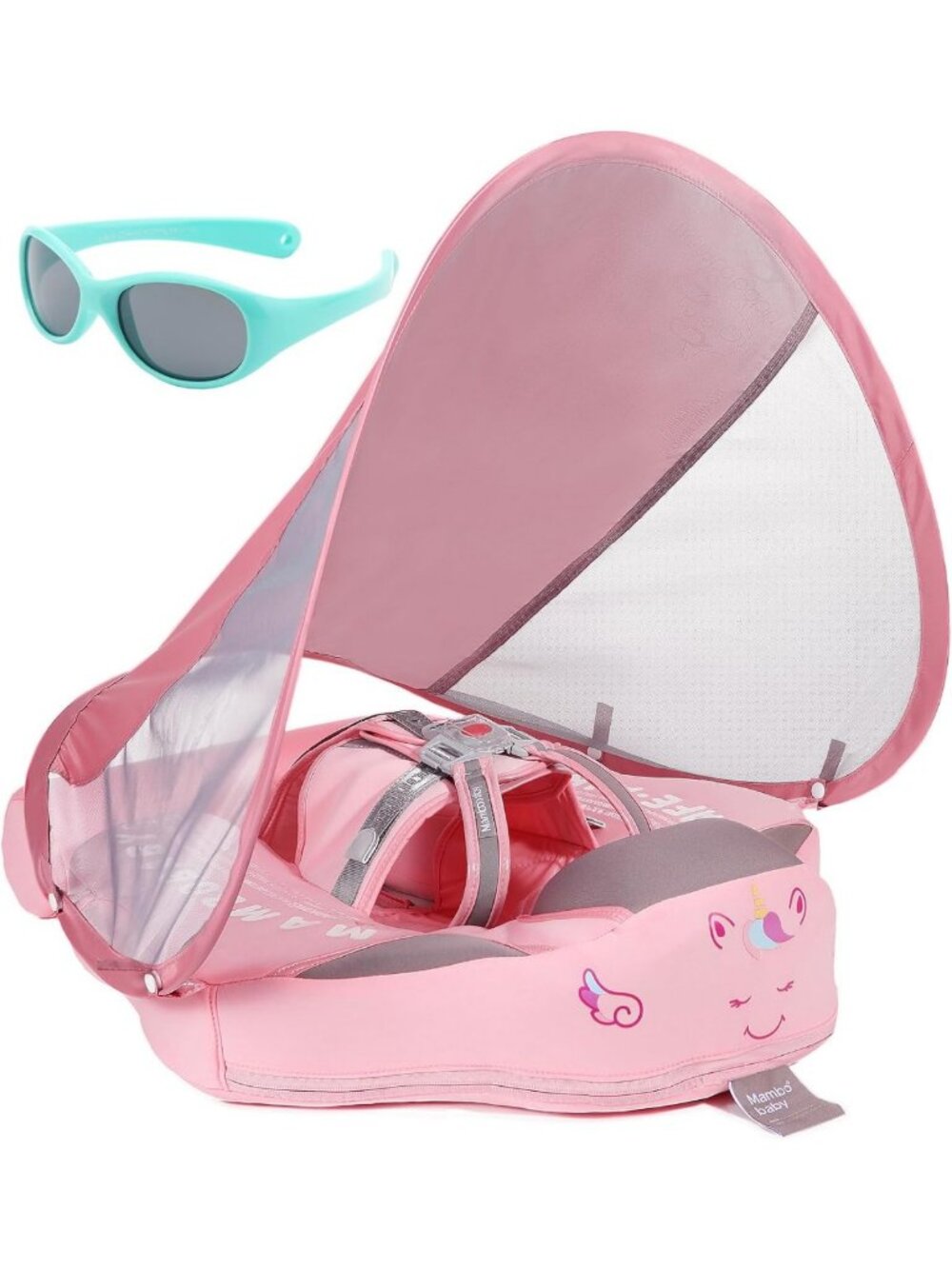 Upgraded Baby Pool Float with Canopy & Tail | Non-Inflatable Swim Trainer Ring